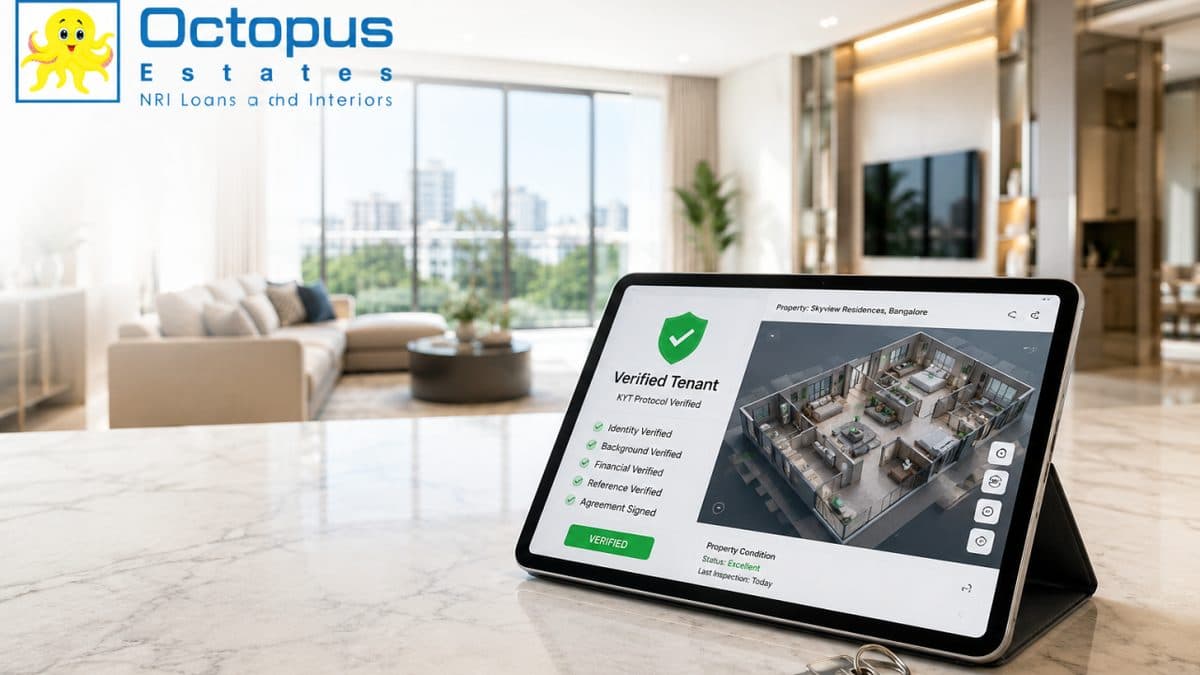 How does Octopus Estates protect NRI landlords from rental defaults and property damage through its Know Your Tenant (KYT) protocol?